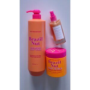 Brazil Nut Body Care Set Body Wash 1L + Scrub 23.6oz + Shimmer Oil 3pc Bundle